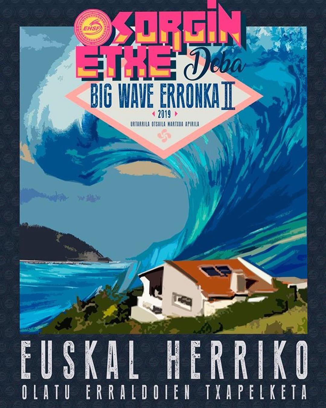 Cartel campeonato Sorgin Etxe Deba Big Wave Erronka II, Essus Surf Eskola