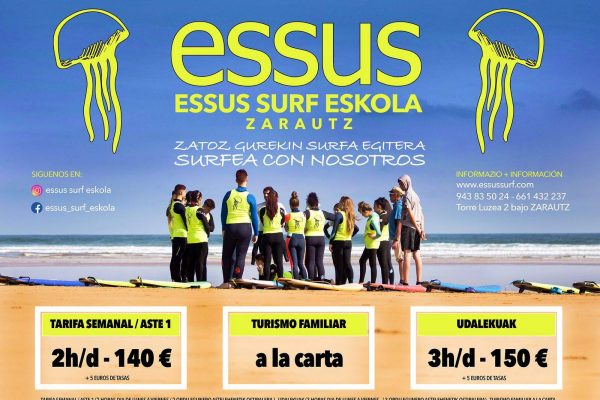 Cartel Essus Surf Eskola 2019ko uda - Zarautz