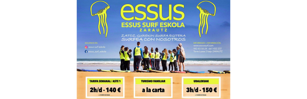 Cartel Essus Surf Eskola 2019ko uda - Zarautz